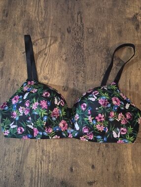 Victoria's Secret Black Bra with Pink Floral Print
